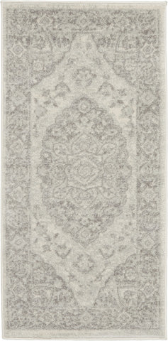 2' X 4' Ivory And Gray Floral Medallion Distressed Area Rug