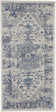 2' X 4' Ivory And Light Blue Floral Medallion Distressed Area Rug