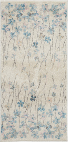 2' X 4' Ivory And Blue Floral Area Rug