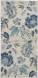 2' X 4' Ivory Navy Blue And Light Blue Floral Area Rug