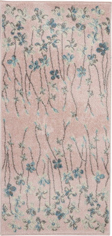2' X 4' Pink Gray and Blue Floral Area Rug