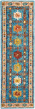 8' Navy Blue Orange And Green Wool Floral Hand Tufted Distressed Runner Rug