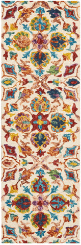 8' Ivory Red And Orange Wool Floral Hand Tufted Runner Rug