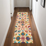 8' Ivory Red And Orange Wool Floral Hand Tufted Runner Rug