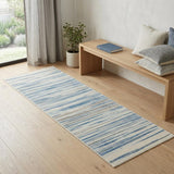 7' Ivory Blue and Gray Striped Runner Rug