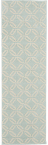 7' Beige and Green Trellis Runner Rug