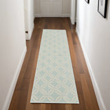 7' Beige and Green Trellis Runner Rug