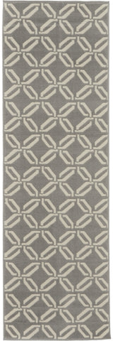 7' Beige and Gray Trellis Runner Rug