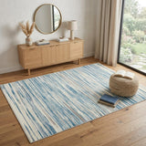 4' X 6' Ivory Blue and Gray Striped Area Rug