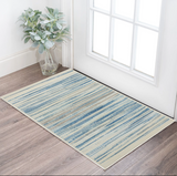 2' X 4' Ivory Blue and Gray Striped Area Rug