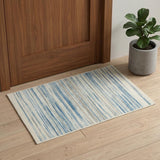 2' X 4' Ivory Blue and Gray Striped Area Rug
