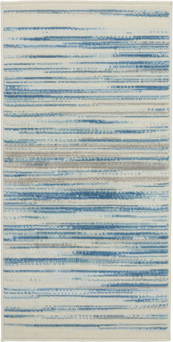2' X 4' Ivory Blue and Gray Striped Area Rug