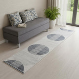 6' Ivory And Blue Geometric Runner Rug