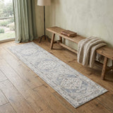 6' Blue Oriental Distressed Runner Rug