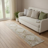 6' Sage And Ivory Oriental Distressed Runner Rug