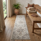 6' Gray And Rust Oriental Runner Rug