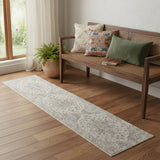 6' Silver Gray And Yellow Oriental Runner Rug