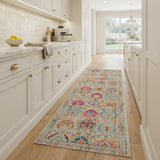 8' Ivory Pink And Orange Floral Distressed Runner Rug