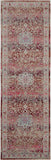 8' Ivory And Red Floral Distressed Runner Rug