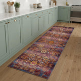 8' Blue Yellow And Red Floral Distressed Runner Rug