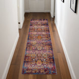 8' Blue Yellow And Red Floral Distressed Runner Rug
