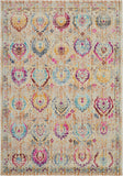 5' X 8' Ivory Pink And Orange Floral Distressed Area Rug