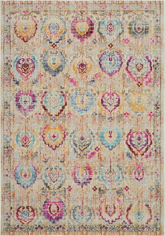 5' X 8' Ivory Pink And Orange Floral Distressed Area Rug