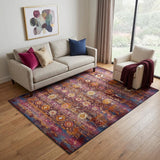 5' X 8' Blue Yellow And Red Floral Distressed Non Skid Area Rug
