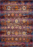 5' X 8' Blue Yellow And Red Floral Distressed Non Skid Area Rug