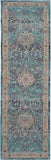 6' Blue and Beige Floral Distressed Runner Rug
