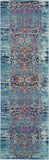 6' Blue Red And Orange Floral Distressed Runner Rug