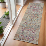 6' Ivory And Brown Floral Distressed Runner Rug