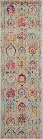 6' Ivory Pink And Orange Floral Distressed Runner Rug