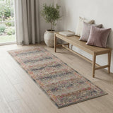 6' Ivory Brown And Gray Floral Distressed Runner Rug