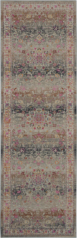 6' Ivory Brown And Gray Floral Distressed Runner Rug