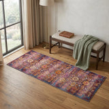 6' Blue Yellow And Red Floral Distressed Runner Rug