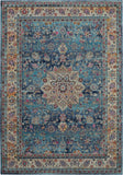 4' X 6' Blue and Beige Floral Distressed Area Rug