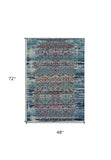 4' X 6' Blue Red And Orange Floral Distressed Area Rug