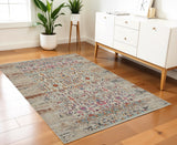 4' X 6' Ivory And Brown Floral Distressed Area Rug
