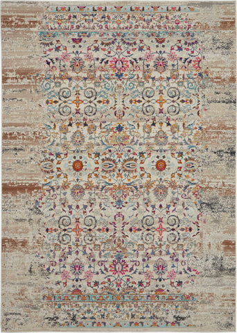 4' X 6' Ivory And Brown Floral Distressed Area Rug