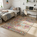 4' X 6' Ivory Pink And Orange Floral Distressed Area Rug