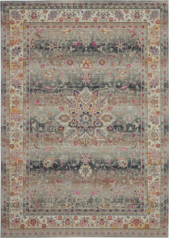 4' X 6' Ivory Brown And Gray Floral Distressed Area Rug