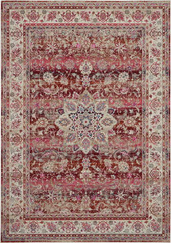 4' X 6' Ivory And Red Floral Distressed Area Rug