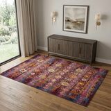 4' X 6' Blue Yellow And Red Floral Distressed Area Rug