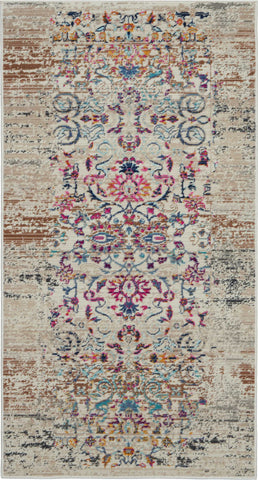 2' X 4' Ivory And Brown Floral Distressed Area Rug