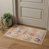 2' X 4' Ivory Pink And Orange Floral Distressed Area Rug