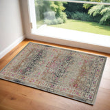 2' X 4' Ivory Brown And Gray Floral Distressed Area Rug