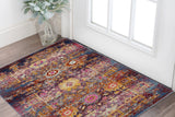 2' X 4' Blue Yellow And Red Floral Distressed Area Rug