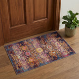2' X 4' Blue Yellow And Red Floral Distressed Area Rug