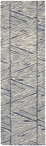 8' Blue and White Wool Abstract Runner Rug